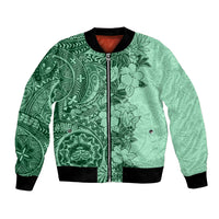 Polynesia Bomber Jacket Hibiscus and Hawaiian Tribal Tattoo Retro Style Green Color LT9 Unisex Green - Polynesian Pride