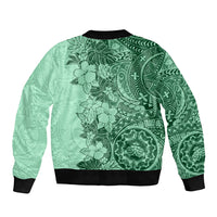 Polynesia Bomber Jacket Hibiscus and Hawaiian Tribal Tattoo Retro Style Green Color LT9 - Polynesian Pride