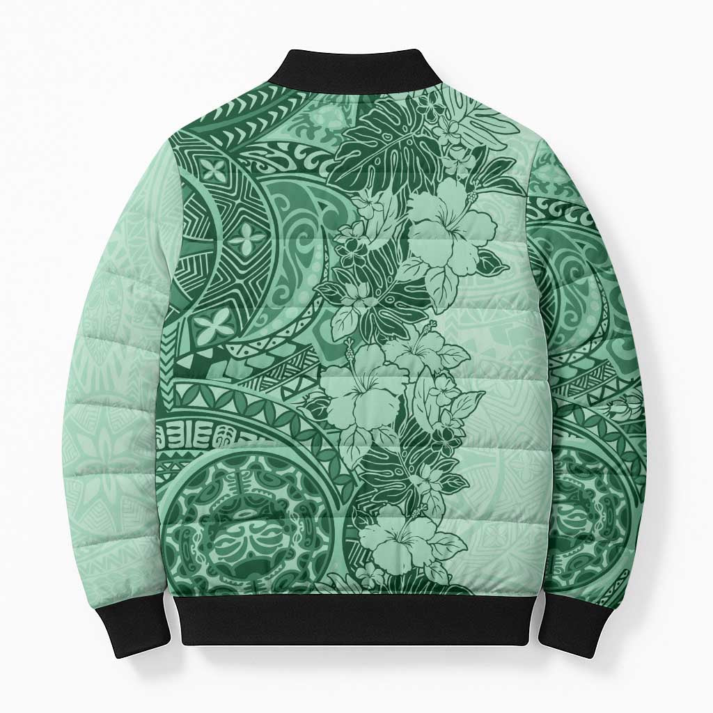 Polynesia Bomber Puffer Jacket Hibiscus Hawaiian Tribal Tattoo Retro Green LT9 - Polynesian Pride