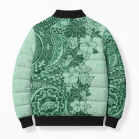 Polynesia Bomber Puffer Jacket Hibiscus Hawaiian Tribal Tattoo Retro Green LT9 - Polynesian Pride