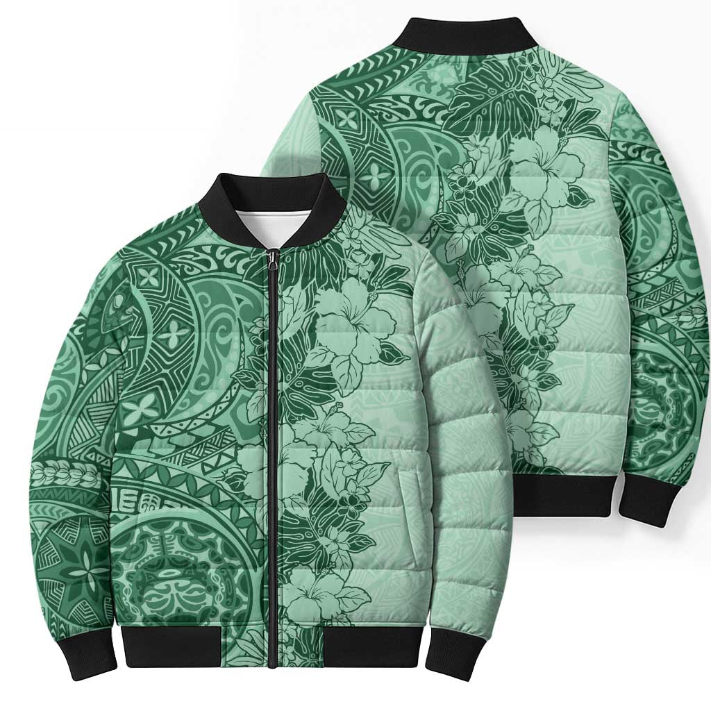 Polynesia Bomber Puffer Jacket Hibiscus Hawaiian Tribal Tattoo Retro Green LT9 - Polynesian Pride