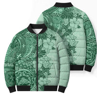 Polynesia Bomber Puffer Jacket Hibiscus Hawaiian Tribal Tattoo Retro Green LT9 - Polynesian Pride