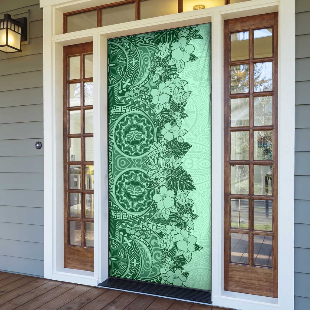 Polynesia Door Cover Hibiscus Hawaiian Tribal Tattoo Retro Green - Polynesian Pride