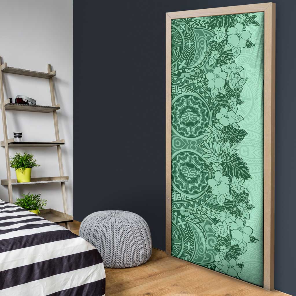 Polynesia Door Cover Hibiscus Hawaiian Tribal Tattoo Retro Green - Polynesian Pride