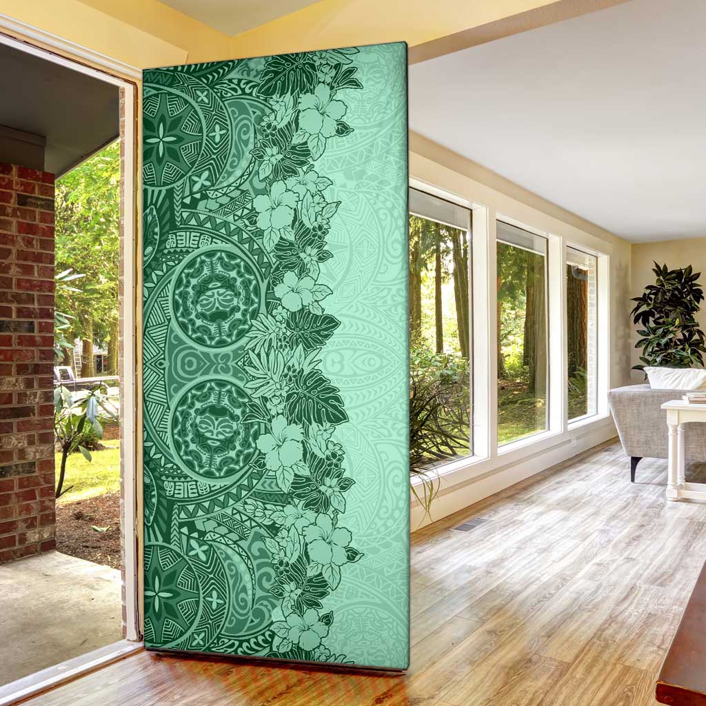 Polynesia Door Cover Hibiscus Hawaiian Tribal Tattoo Retro Green - Polynesian Pride