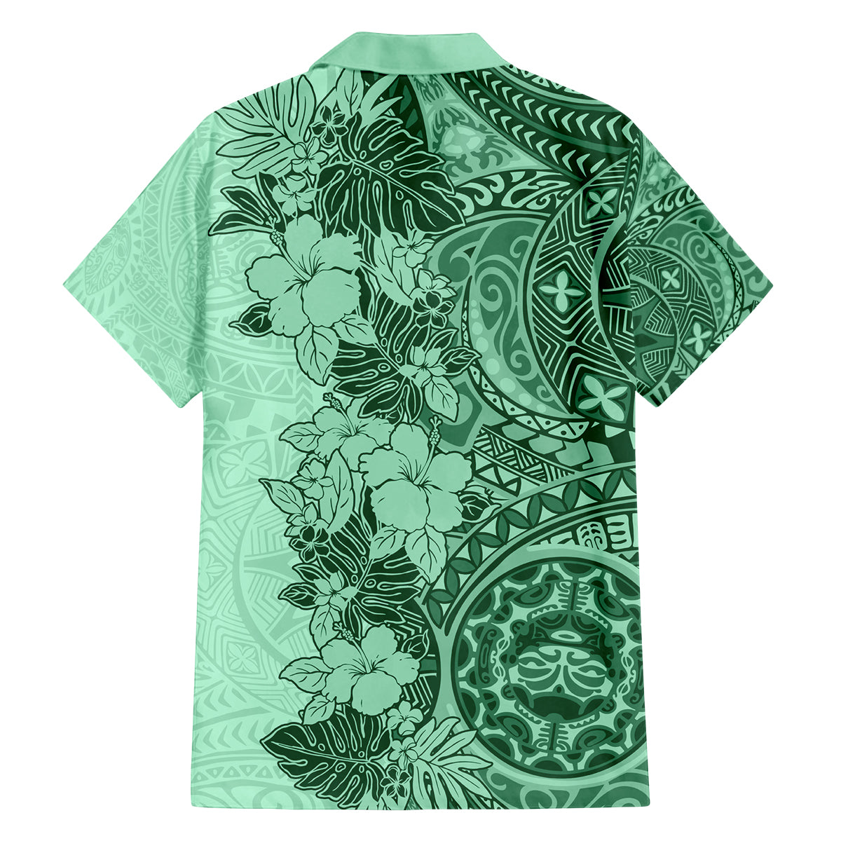 Polynesia Family Matching Off Shoulder Maxi Dress and Hawaiian Shirt Hibiscus and Hawaiian Tribal Tattoo Retro Style Green Color LT9 - Polynesian Pride