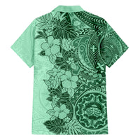 Polynesia Family Matching Off Shoulder Maxi Dress and Hawaiian Shirt Hibiscus and Hawaiian Tribal Tattoo Retro Style Green Color LT9 - Polynesian Pride