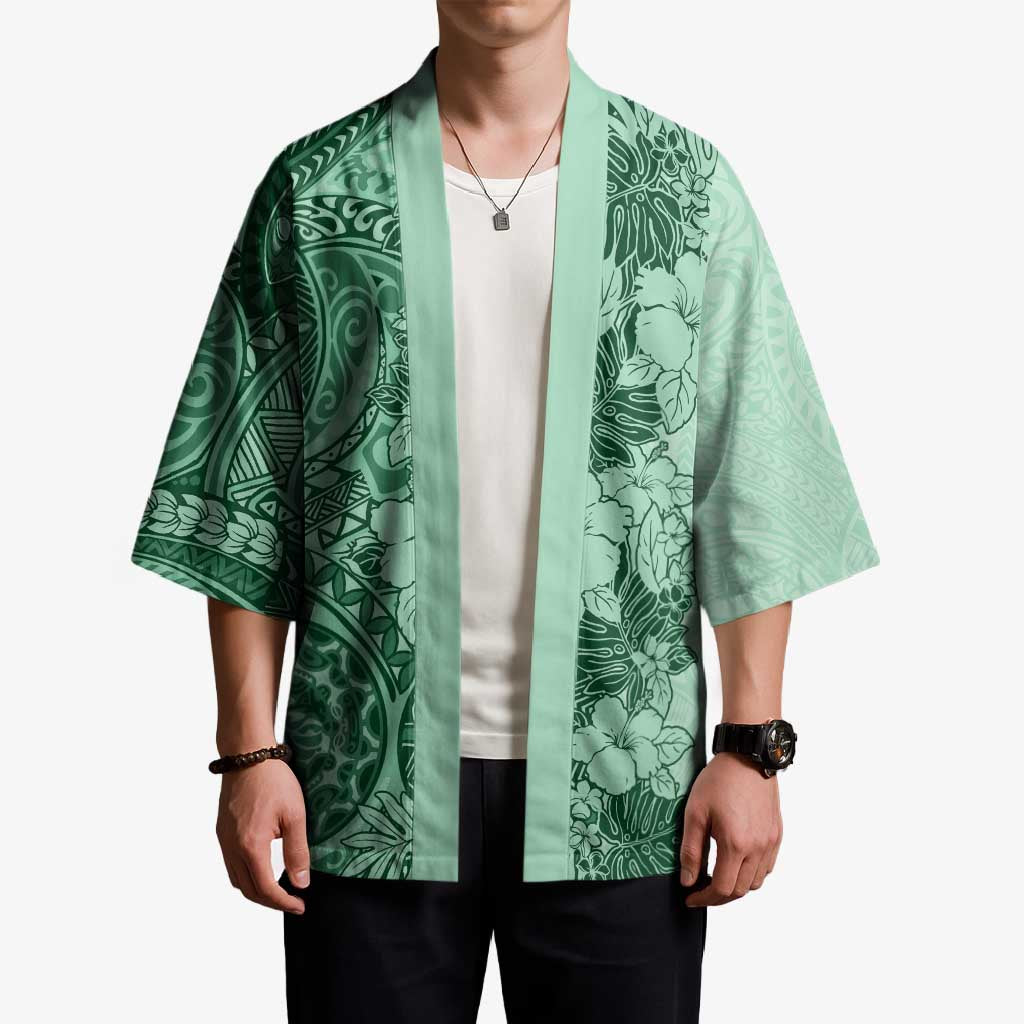Polynesia Kimono Hibiscus Hawaiian Tribal Tattoo Retro Green LT9 - Polynesian Pride
