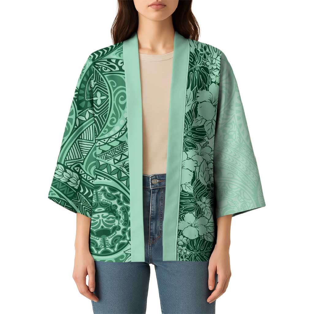 Polynesia Kimono Hibiscus Hawaiian Tribal Tattoo Retro Green LT9 - Polynesian Pride