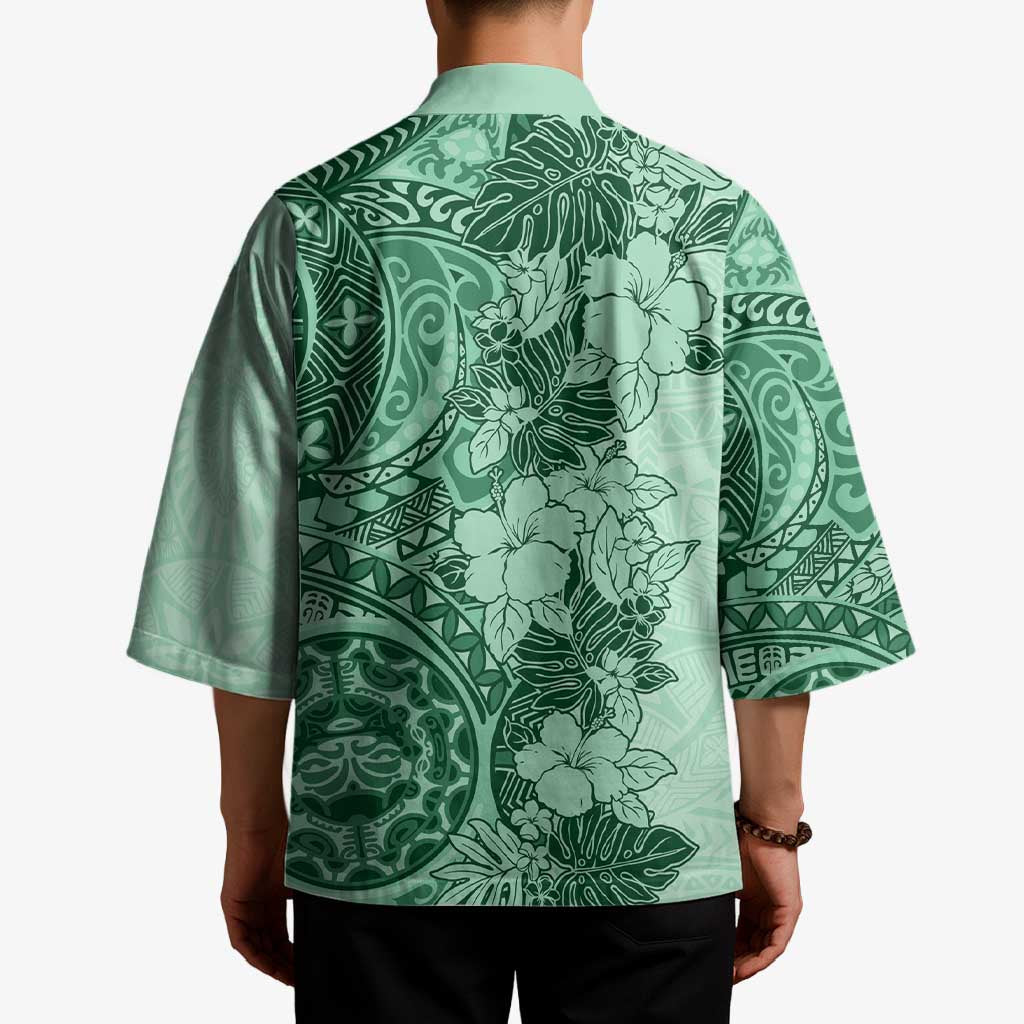 Polynesia Kimono Hibiscus Hawaiian Tribal Tattoo Retro Green LT9 - Polynesian Pride