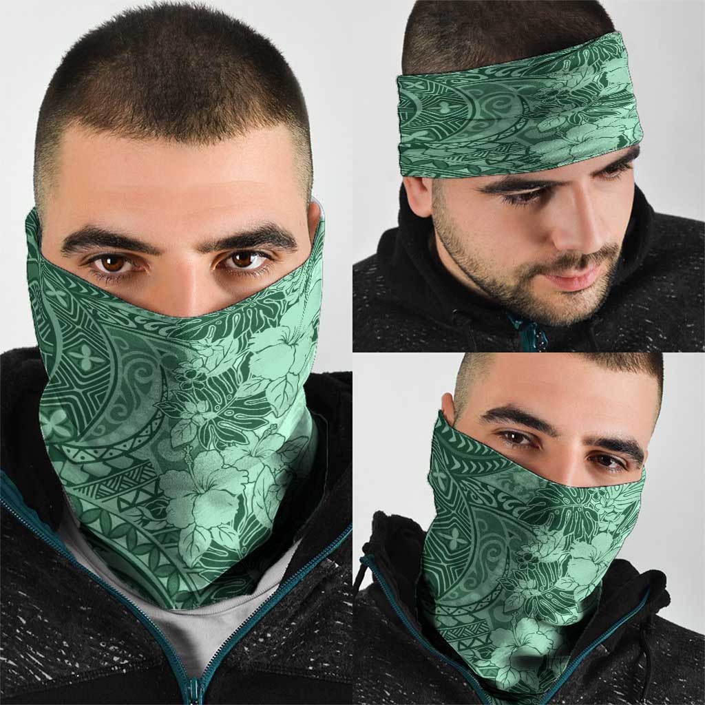 Polynesia Neck Gaiter Hibiscus Hawaiian Tribal Tattoo Retro Green LT9 - Polynesian Pride