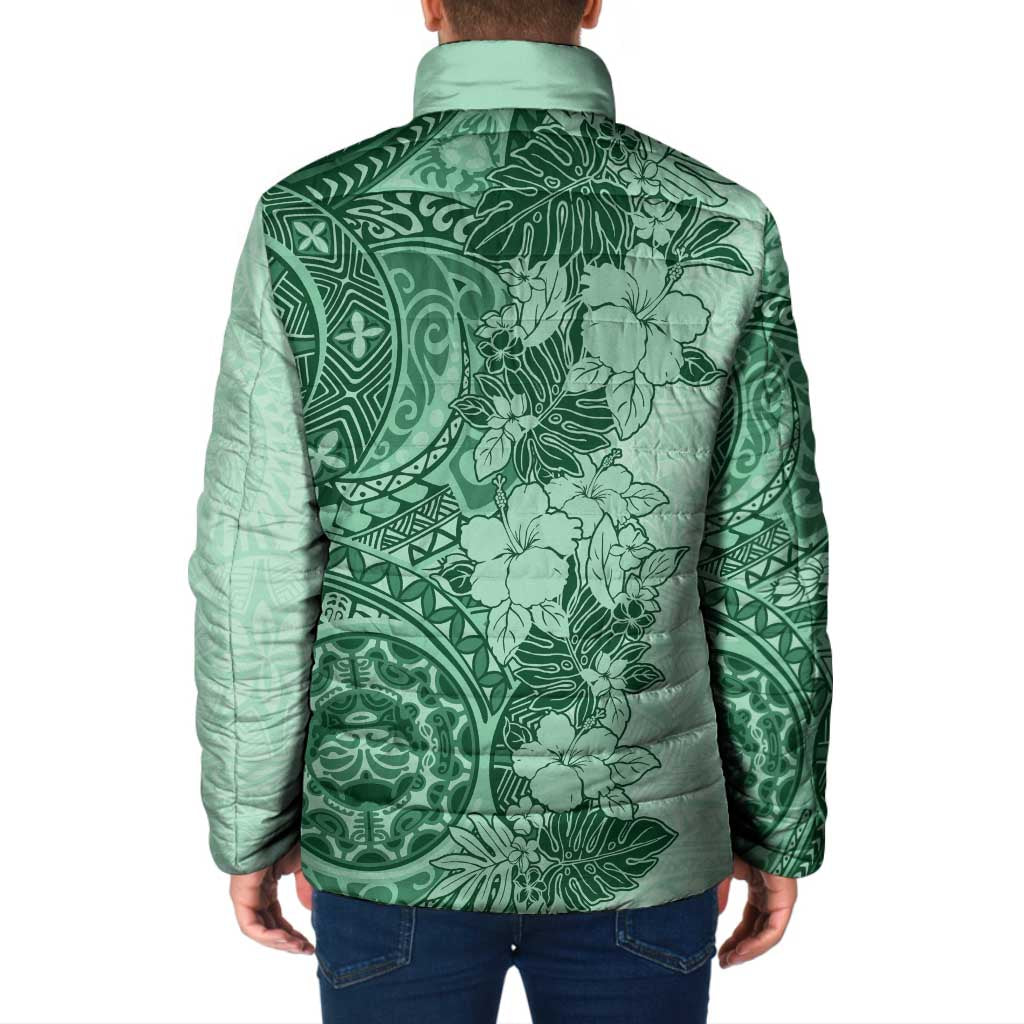 Polynesia Padded Jacket Hibiscus Hawaiian Tribal Tattoo Retro Green LT9 - Polynesian Pride