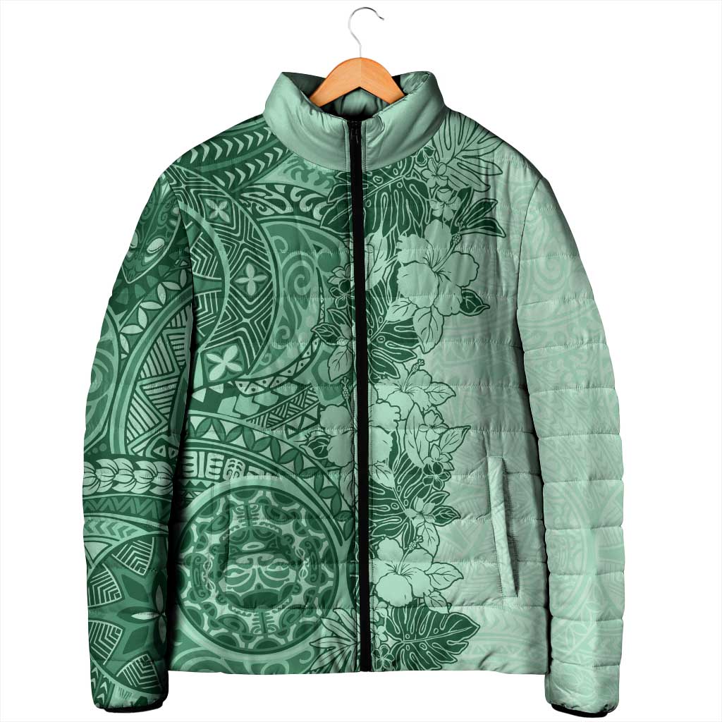 Polynesia Padded Jacket Hibiscus Hawaiian Tribal Tattoo Retro Green LT9 - Polynesian Pride