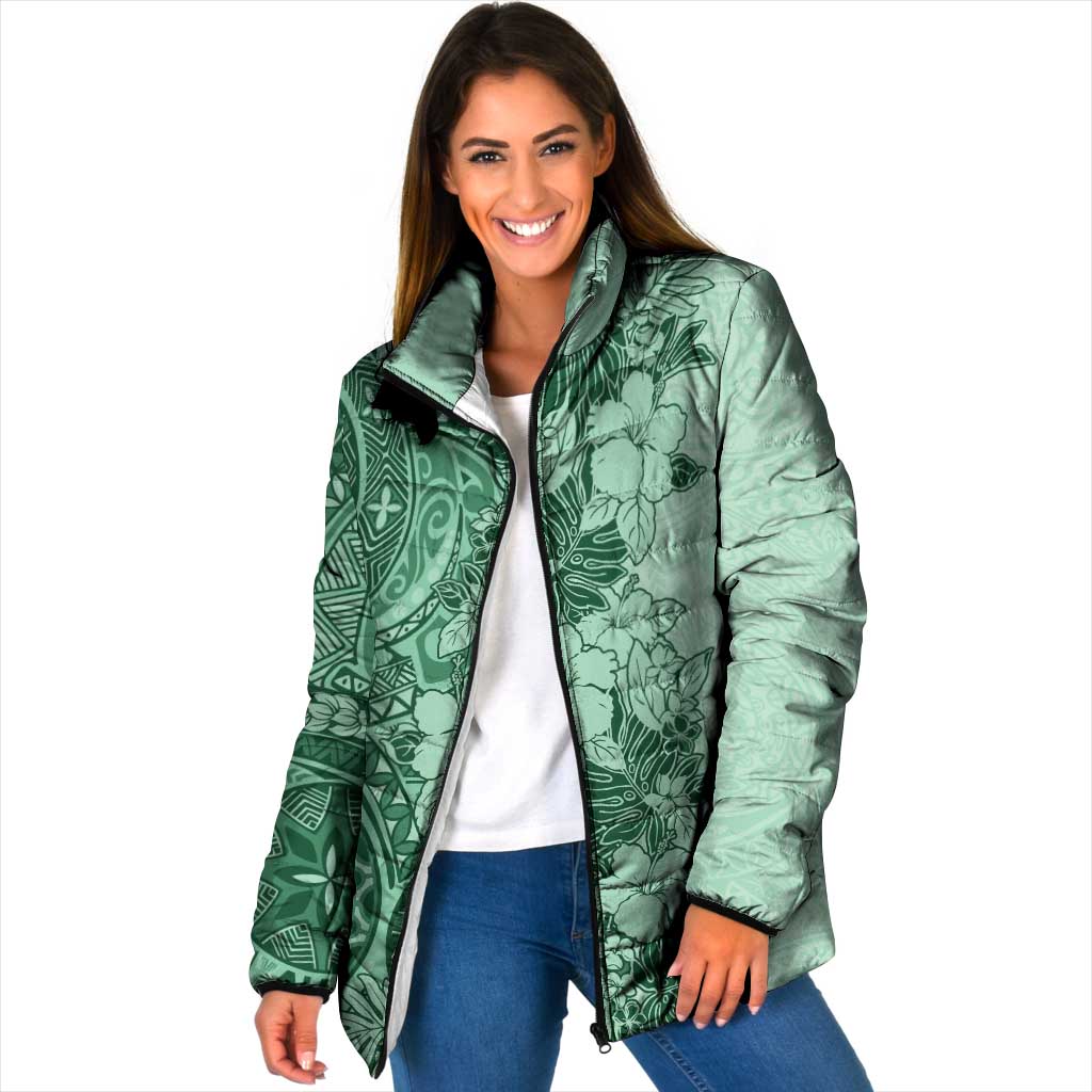 Polynesia Padded Jacket Hibiscus Hawaiian Tribal Tattoo Retro Green LT9 Women Green - Polynesian Pride