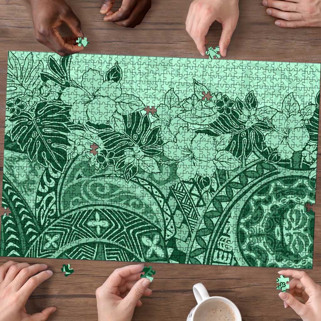 Polynesia Puzzle Hibiscus Hawaiian Tribal Tattoo Retro Green LT9 - Polynesian Pride