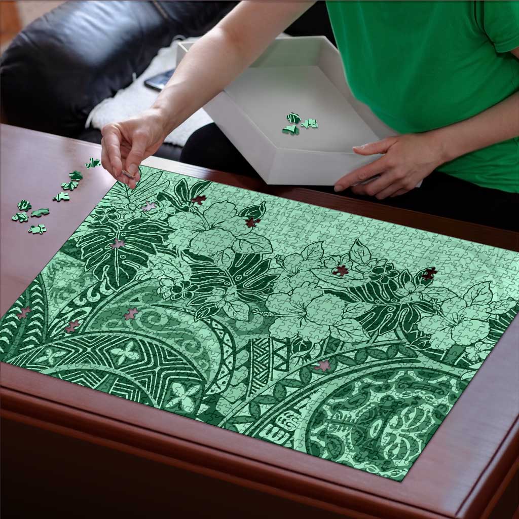 Polynesia Puzzle Hibiscus Hawaiian Tribal Tattoo Retro Green LT9 - Polynesian Pride
