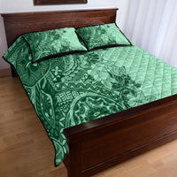Polynesia Quilt Bed Set Hibiscus and Hawaiian Tribal Tattoo Retro Style Green Color LT9 - Polynesian Pride