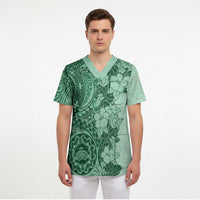 Polynesia Scrub Top Hibiscus Hawaiian Tribal Tattoo Retro Green - Polynesian Pride