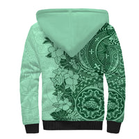 Polynesia Sherpa Hoodie Hibiscus and Hawaiian Tribal Tattoo Retro Style Green Color LT9 - Polynesian Pride