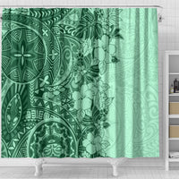 Polynesia Shower Curtain Hibiscus and Hawaiian Tribal Tattoo Retro Style Green Color LT9 - Polynesian Pride