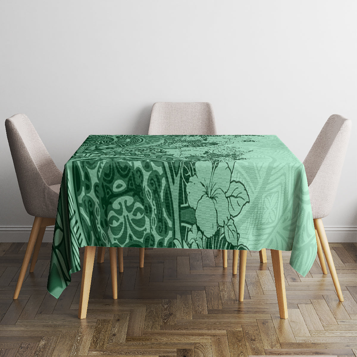 Polynesia Tablecloth Hibiscus and Hawaiian Tribal Tattoo Retro Style Green Color LT9 - Polynesian Pride