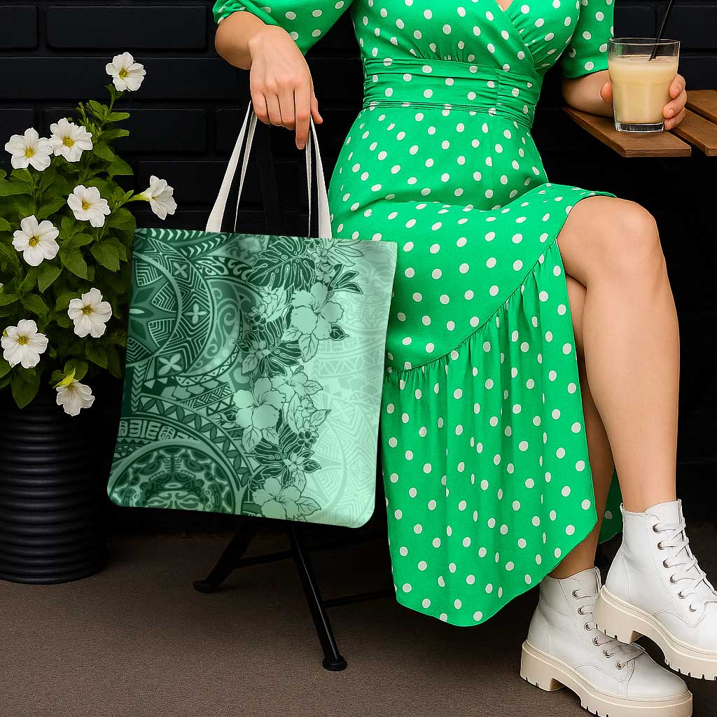 Polynesia Tote Bag Hibiscus Hawaiian Tribal Tattoo Retro Green - Polynesian Pride