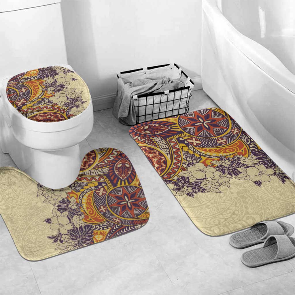 Polynesia Bathroom Set Hibiscus Hawaiian Tribal Tattoo Retro Tan - Polynesian Pride