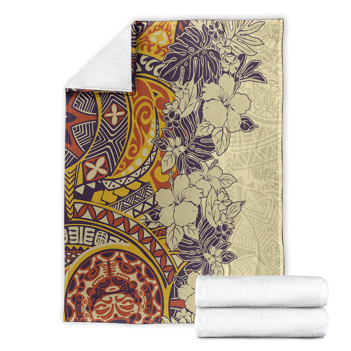 Polynesia Blanket Hibiscus and Hawaiian Tribal Tattoo Retro Style Tan Color LT9 - Polynesian Pride