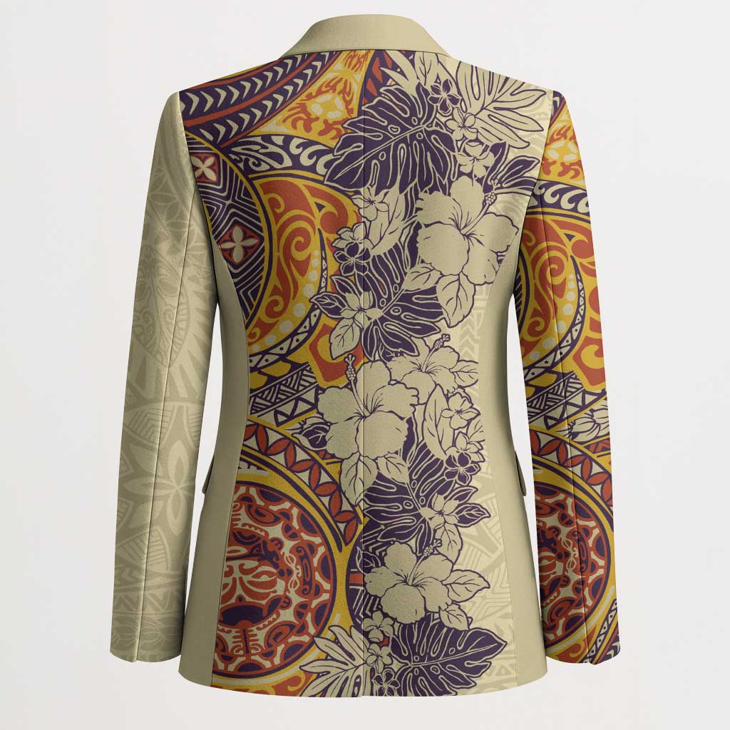 Polynesia Blazer Hibiscus Hawaiian Tribal Tattoo Retro Tan - Polynesian Pride
