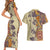 Polynesia Couples Matching Short Sleeve Bodycon Dress and Hawaiian Shirt Hibiscus and Hawaiian Tribal Tattoo Retro Style Tan Color LT9 - Polynesian Pride