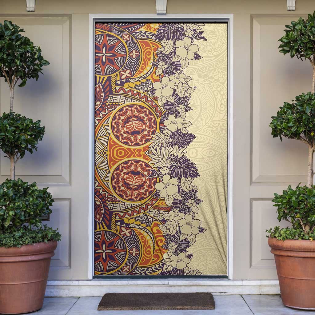 Polynesia Door Cover Hibiscus Hawaiian Tribal Tattoo Retro Tan - Polynesian Pride