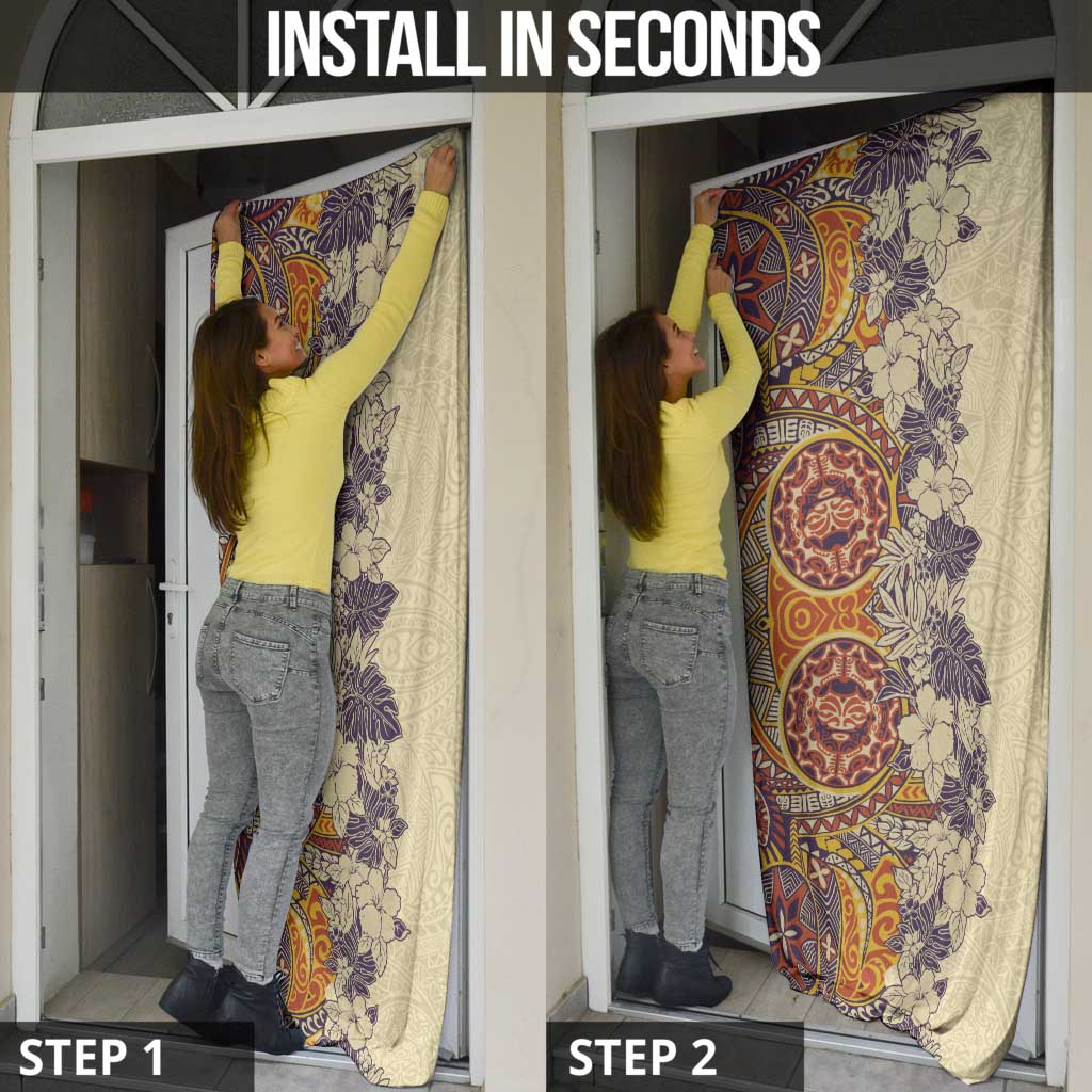 Polynesia Door Cover Hibiscus Hawaiian Tribal Tattoo Retro Tan - Polynesian Pride