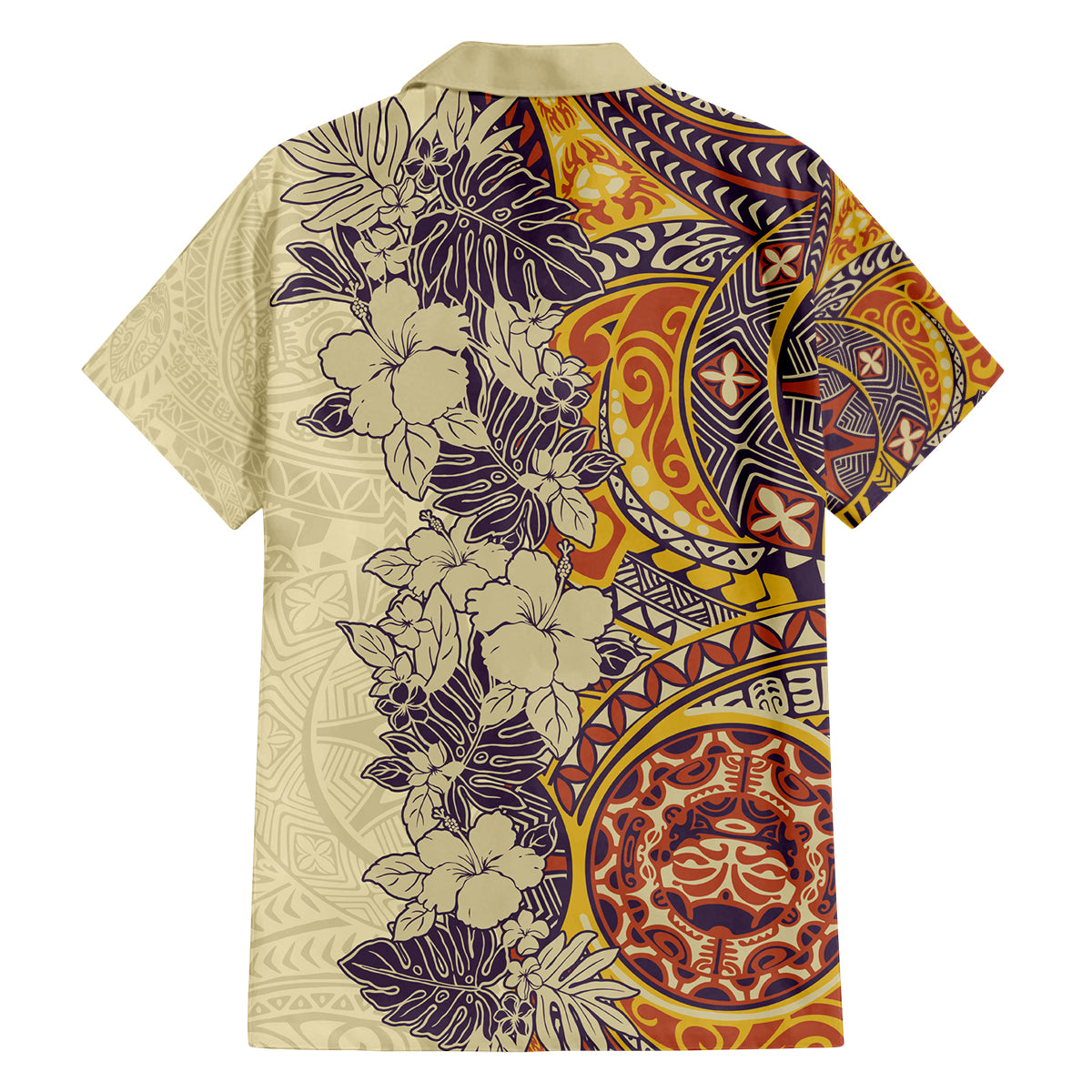 Polynesia Family Matching Off Shoulder Maxi Dress and Hawaiian Shirt Hibiscus and Hawaiian Tribal Tattoo Retro Style Tan Color LT9 - Polynesian Pride