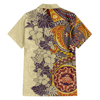 Polynesia Family Matching Puletasi Dress and Hawaiian Shirt Hibiscus and Hawaiian Tribal Tattoo Retro Style Tan Color LT9 - Polynesian Pride