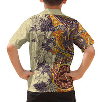 Polynesia Family Matching Tank Maxi Dress and Hawaiian Shirt Hibiscus and Hawaiian Tribal Tattoo Retro Style Tan Color LT9 - Polynesian Pride