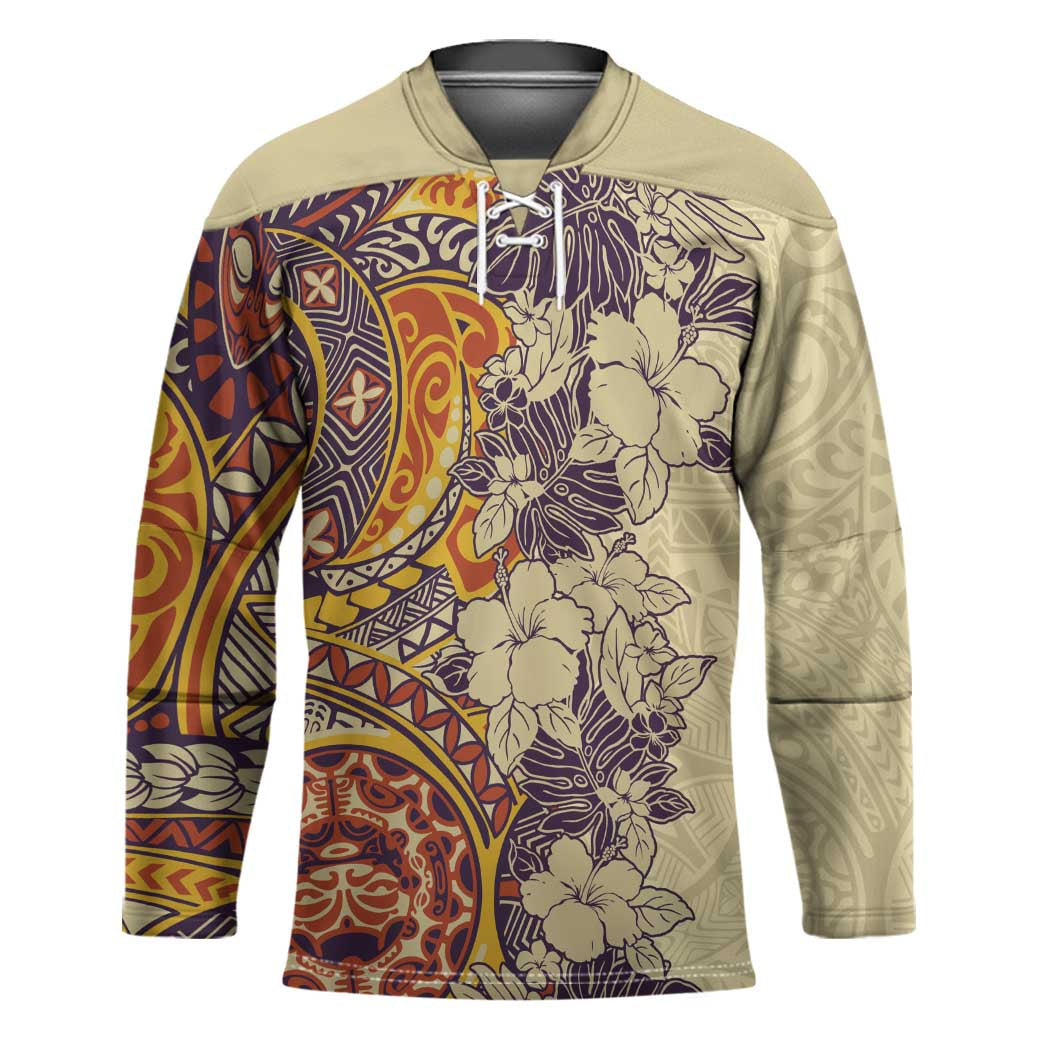 Polynesia Hockey Jersey Hibiscus Hawaiian Tribal Tattoo Retro Tan LT9 Unisex Tan - Polynesian Pride