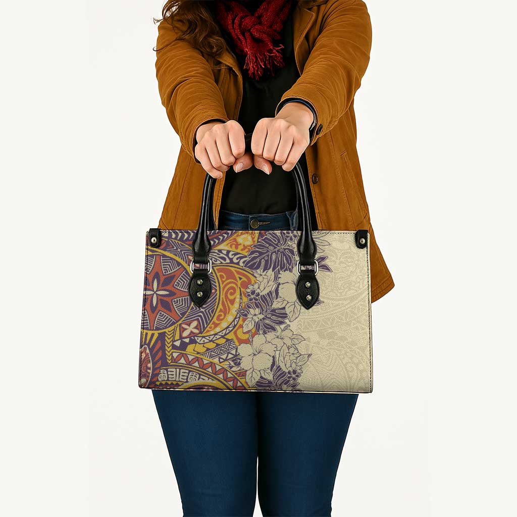 Polynesia Leather Bag Hibiscus Hawaiian Tribal Tattoo Retro Tan - Polynesian Pride