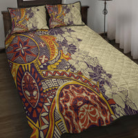 Polynesia Quilt Bed Set Hibiscus and Hawaiian Tribal Tattoo Retro Style Tan Color LT9 - Polynesian Pride