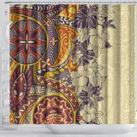 Polynesia Shower Curtain Hibiscus and Hawaiian Tribal Tattoo Retro Style Tan Color LT9 - Polynesian Pride