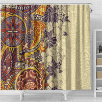 Polynesia Shower Curtain Hibiscus and Hawaiian Tribal Tattoo Retro Style Tan Color LT9 - Polynesian Pride