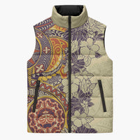 Polynesia Sleeveless Puffer Jacket Hibiscus Hawaiian Tribal Tattoo Retro Tan LT9 Unisex Tan - Polynesian Pride