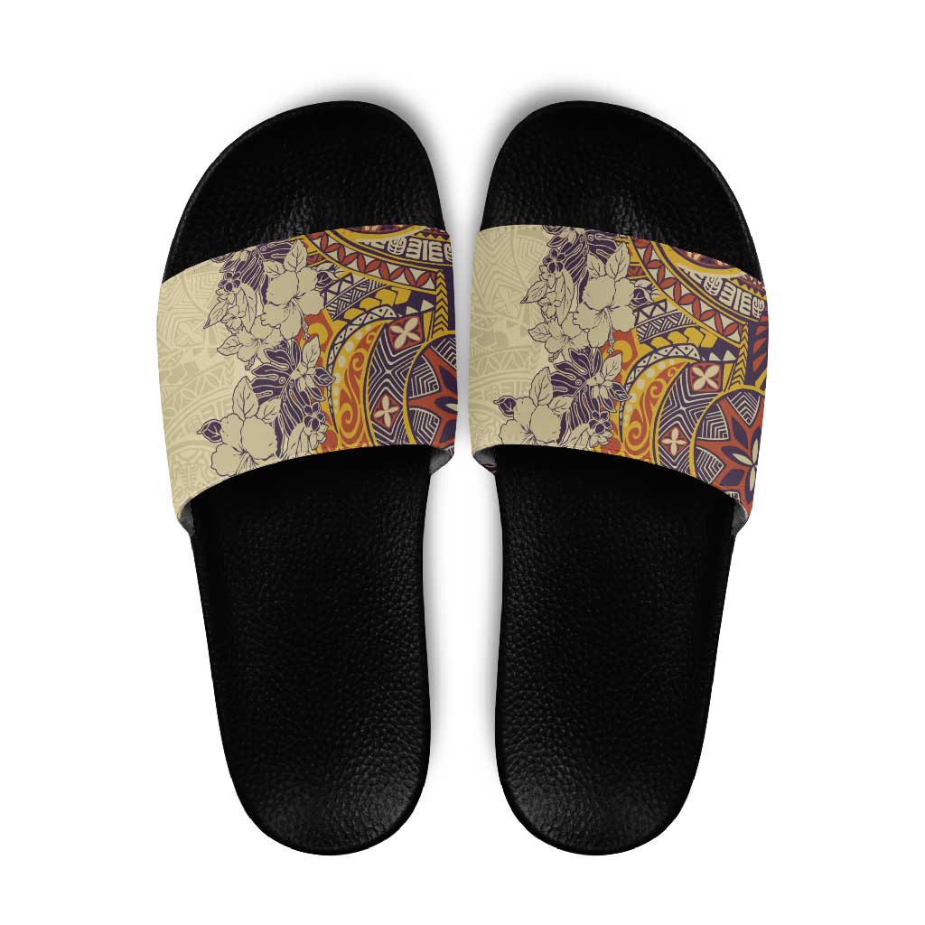 Polynesia Slide Sandals Hibiscus Hawaiian Tribal Tattoo Retro Tan LT9 Tan - Polynesian Pride