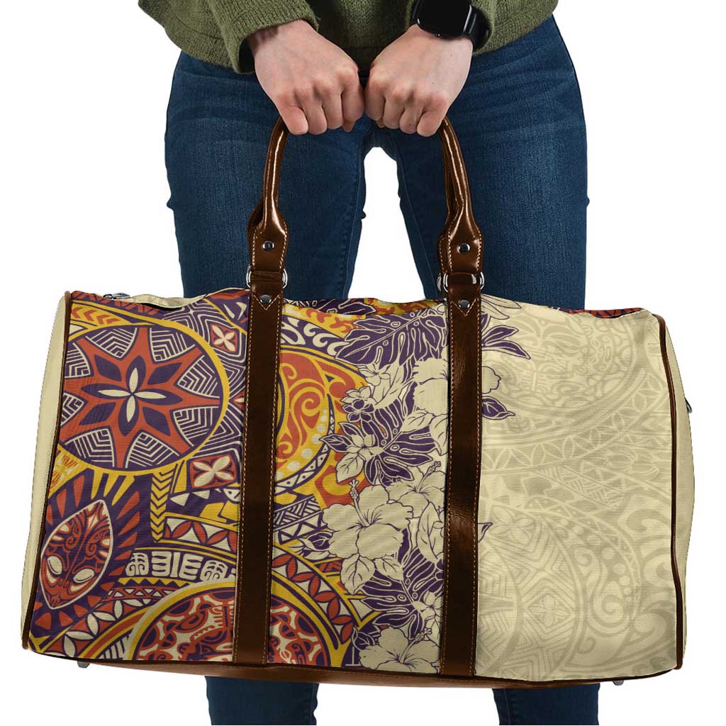 Polynesia Travel Bag Hibiscus Hawaiian Tribal Tattoo Retro Tan - Polynesian Pride