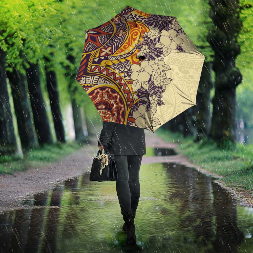 Polynesia Umbrella Hibiscus Hawaiian Tribal Tattoo Retro Tan - Polynesian Pride