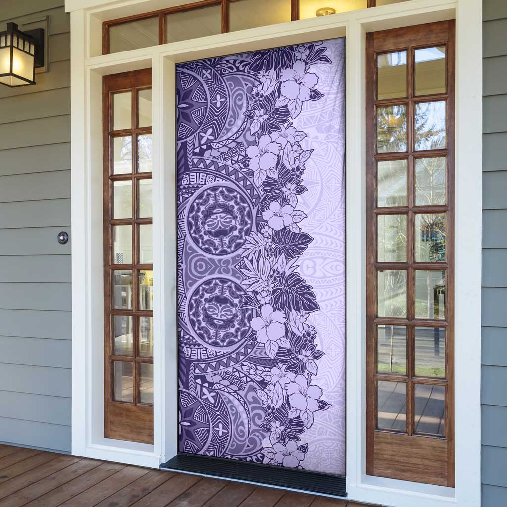 Polynesia Door Cover Hibiscus Hawaiian Tribal Tattoo Retro Violet - Polynesian Pride