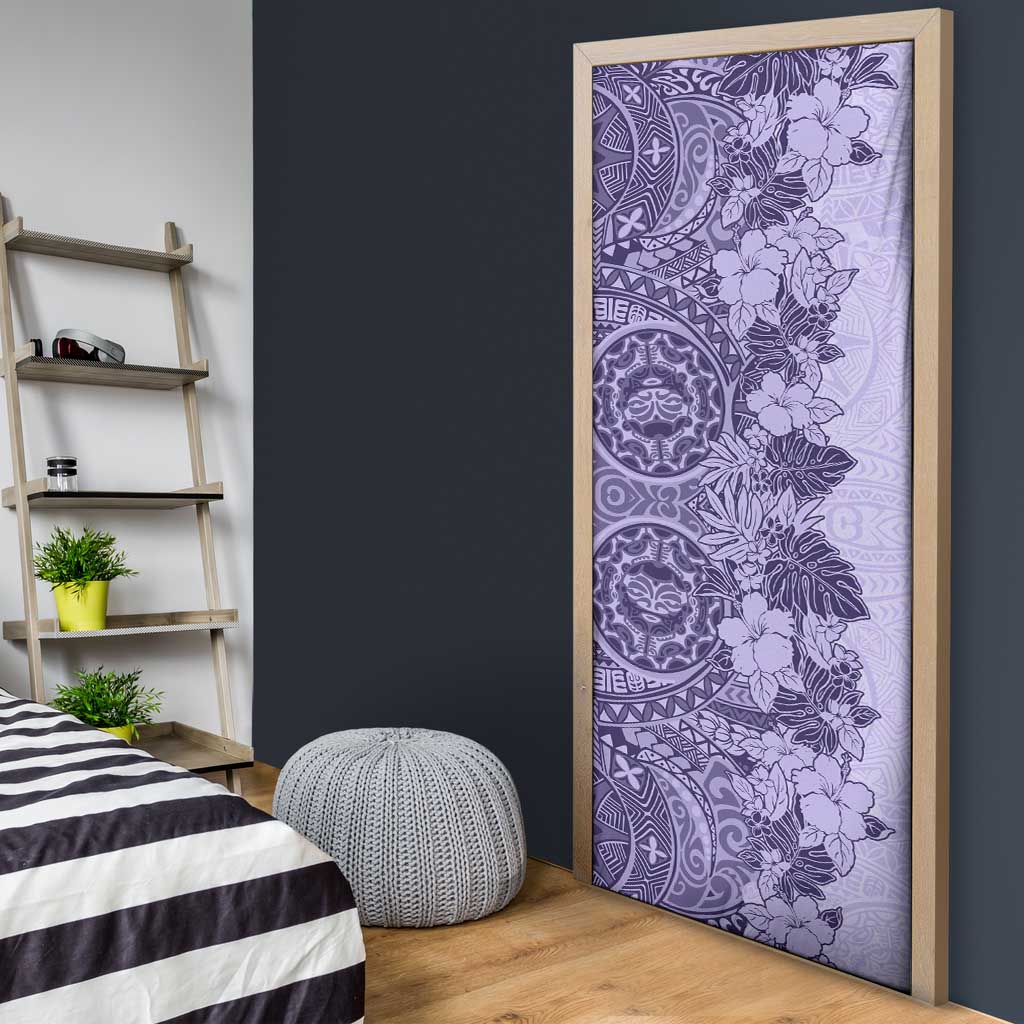 Polynesia Door Cover Hibiscus Hawaiian Tribal Tattoo Retro Violet - Polynesian Pride
