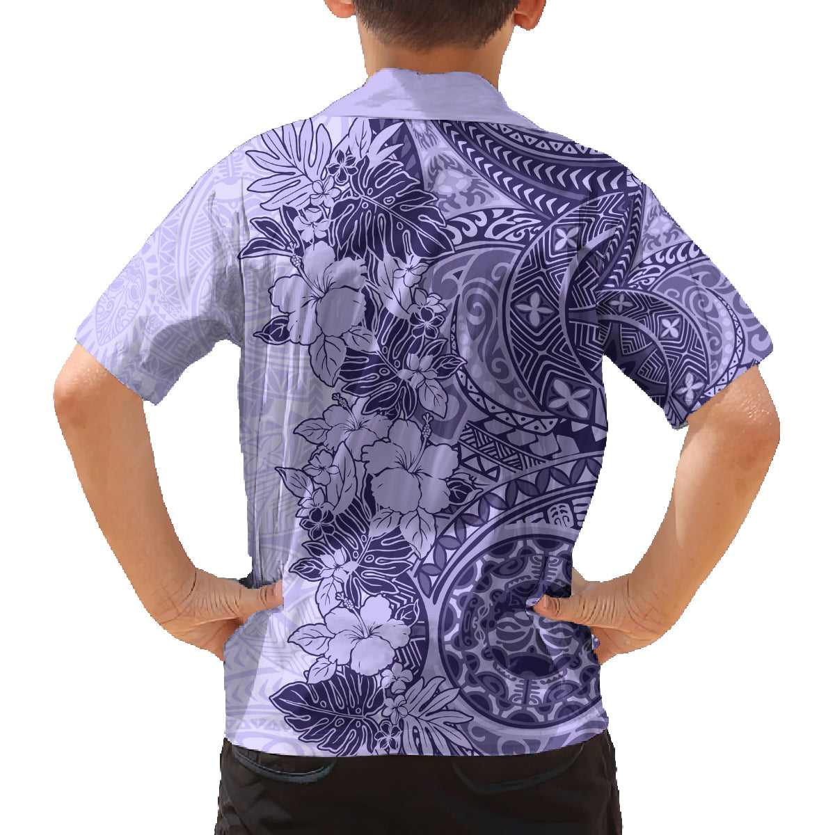 Polynesia Family Matching Off Shoulder Maxi Dress and Hawaiian Shirt Hibiscus and Hawaiian Tribal Tattoo Retro Style Violet Color LT9 - Polynesian Pride