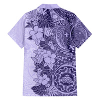 Polynesia Family Matching Off Shoulder Short Dress and Hawaiian Shirt Hibiscus and Hawaiian Tribal Tattoo Retro Style Violet Color LT9 - Polynesian Pride