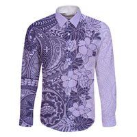 Polynesia Family Matching Tank Maxi Dress and Hawaiian Shirt Hibiscus and Hawaiian Tribal Tattoo Retro Style Violet Color LT9 Dad's Shirt - Long Sleeve Violet - Polynesian Pride