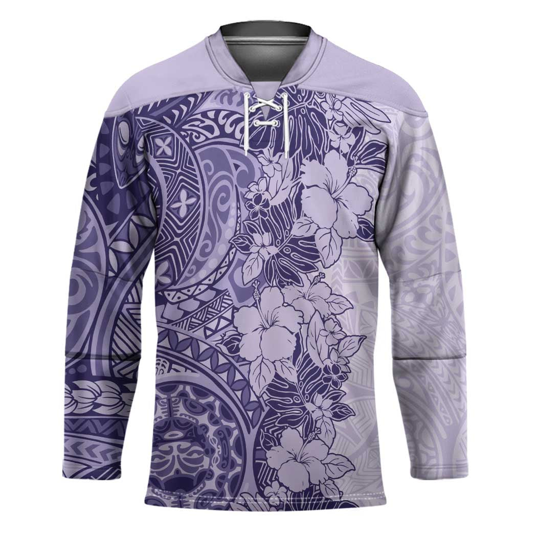 Polynesia Hockey Jersey Hibiscus Hawaiian Tribal Tattoo Retro Violet LT9 Unisex Violet - Polynesian Pride